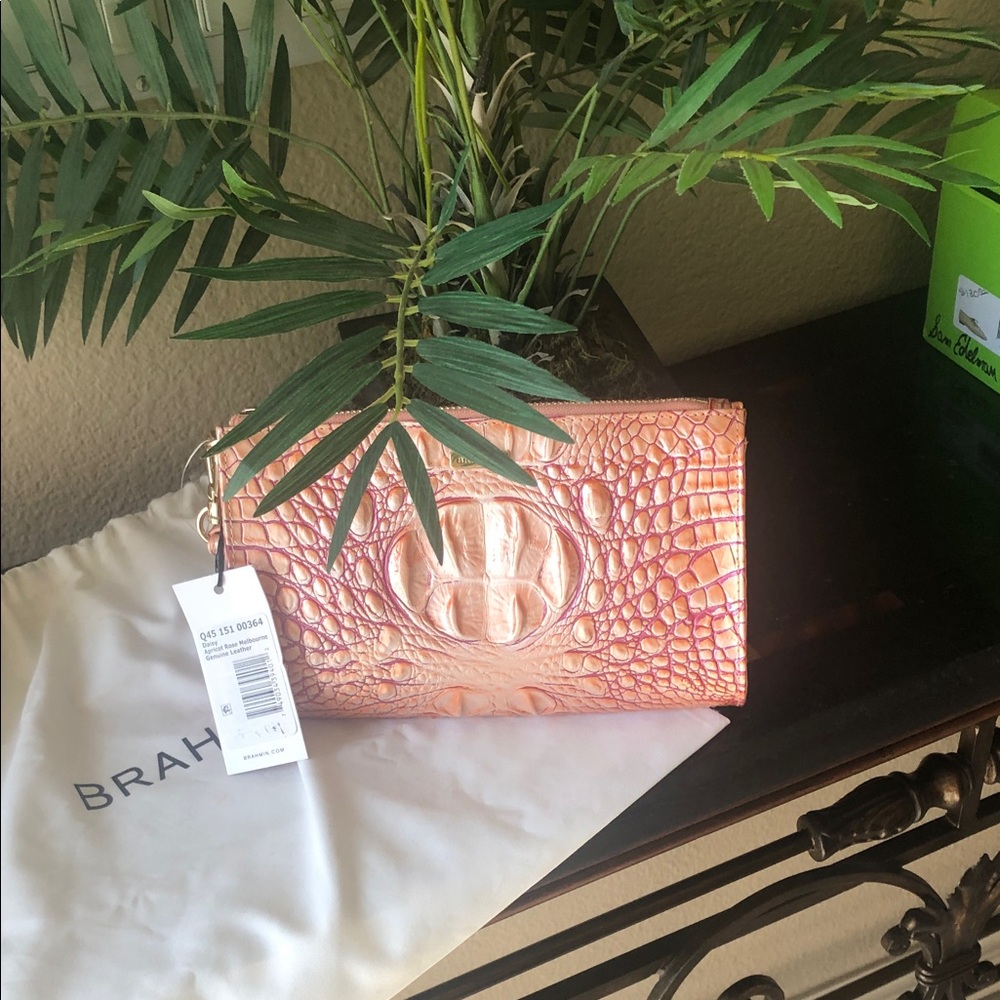 Brahmin Iridescent Pink Croc-Embossed Clutch
